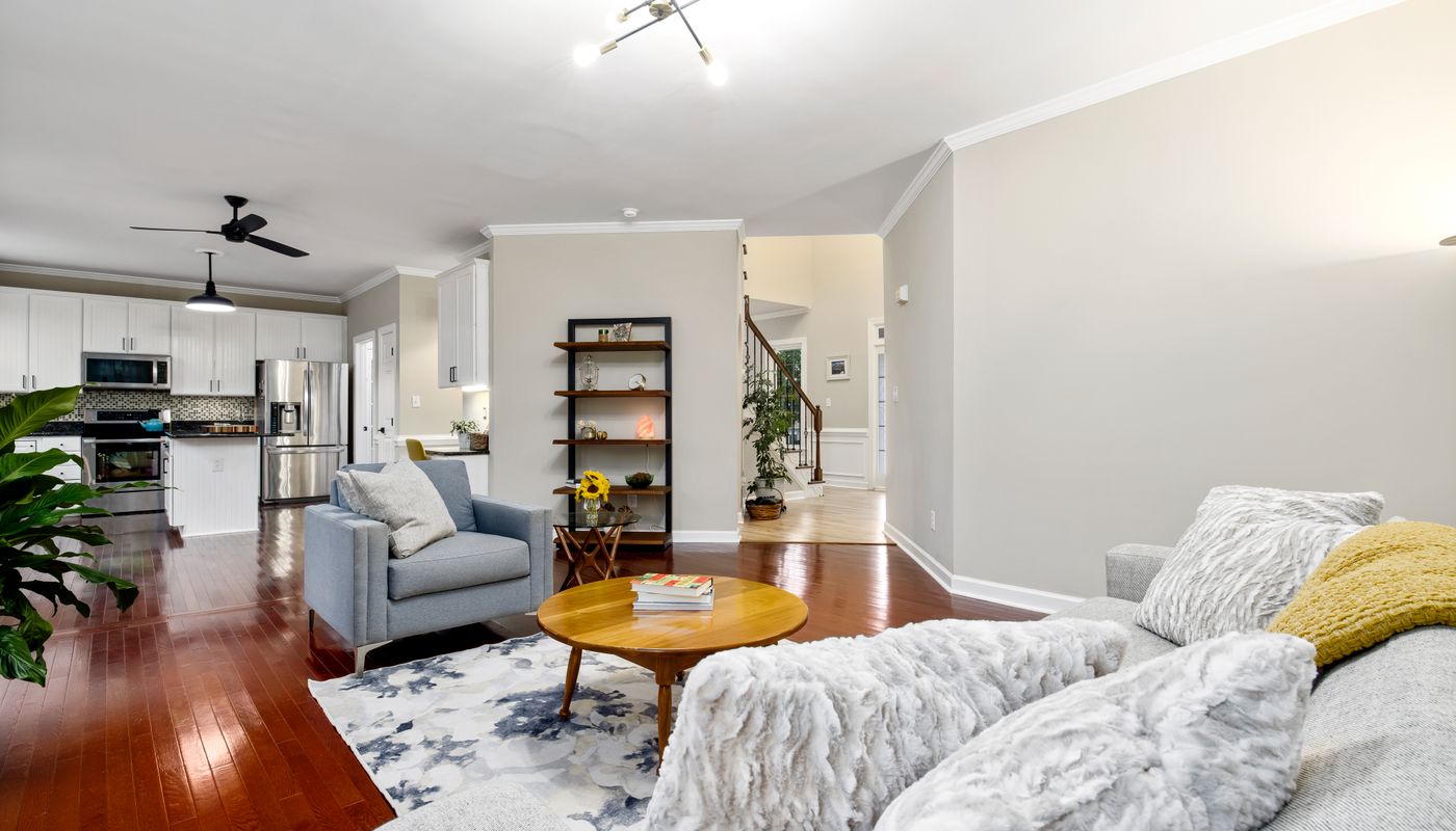 Spacious modern living room with clear furniture circulation