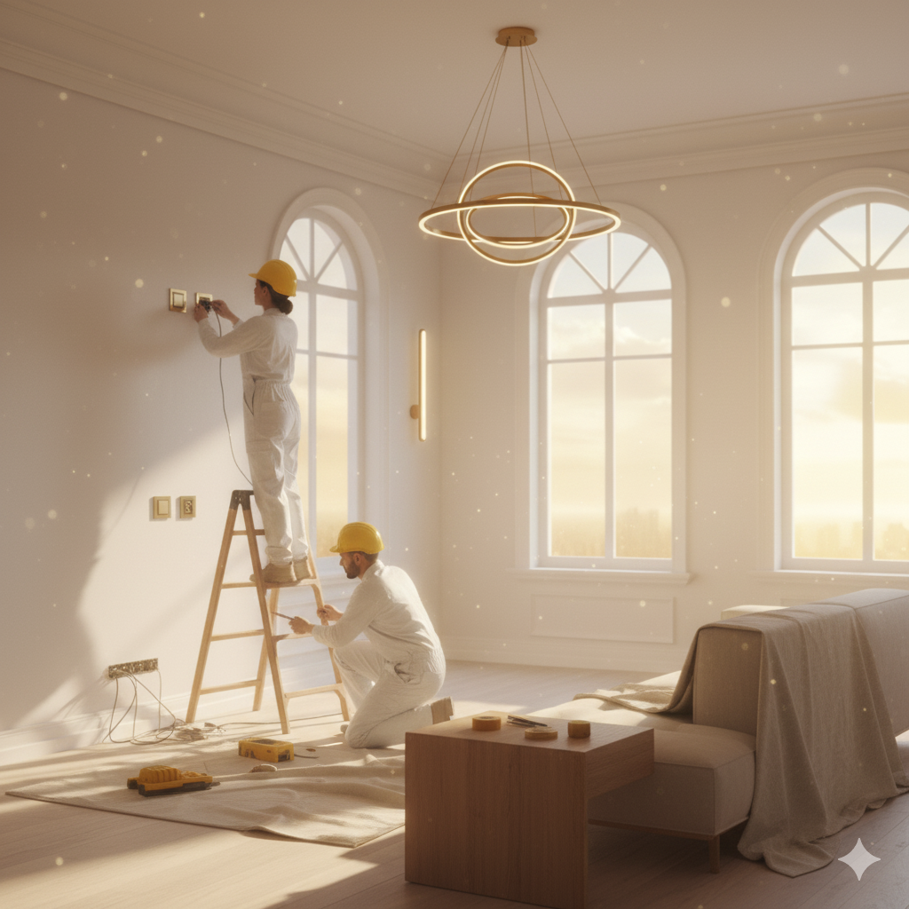 Modern living room with electrical fittings