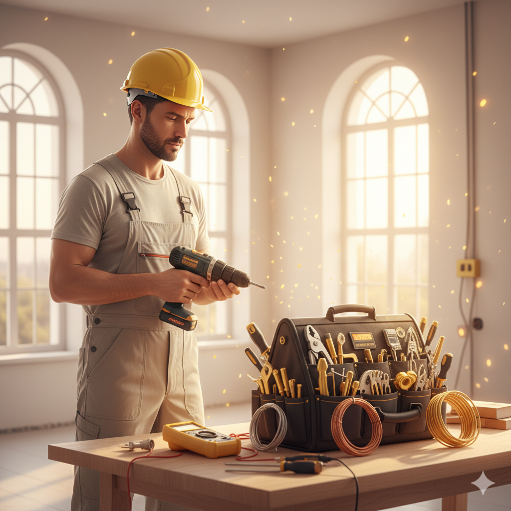 Electrician with tools