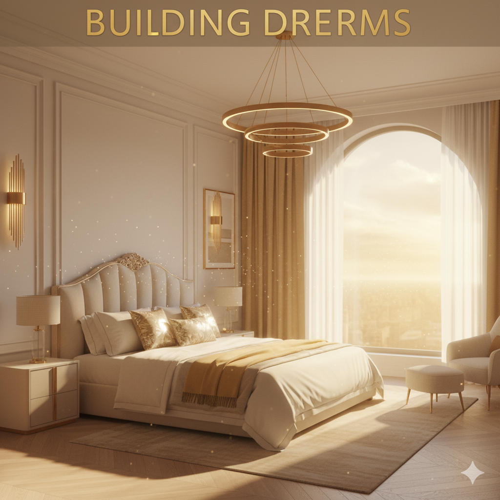 Elegant bedroom with lighting