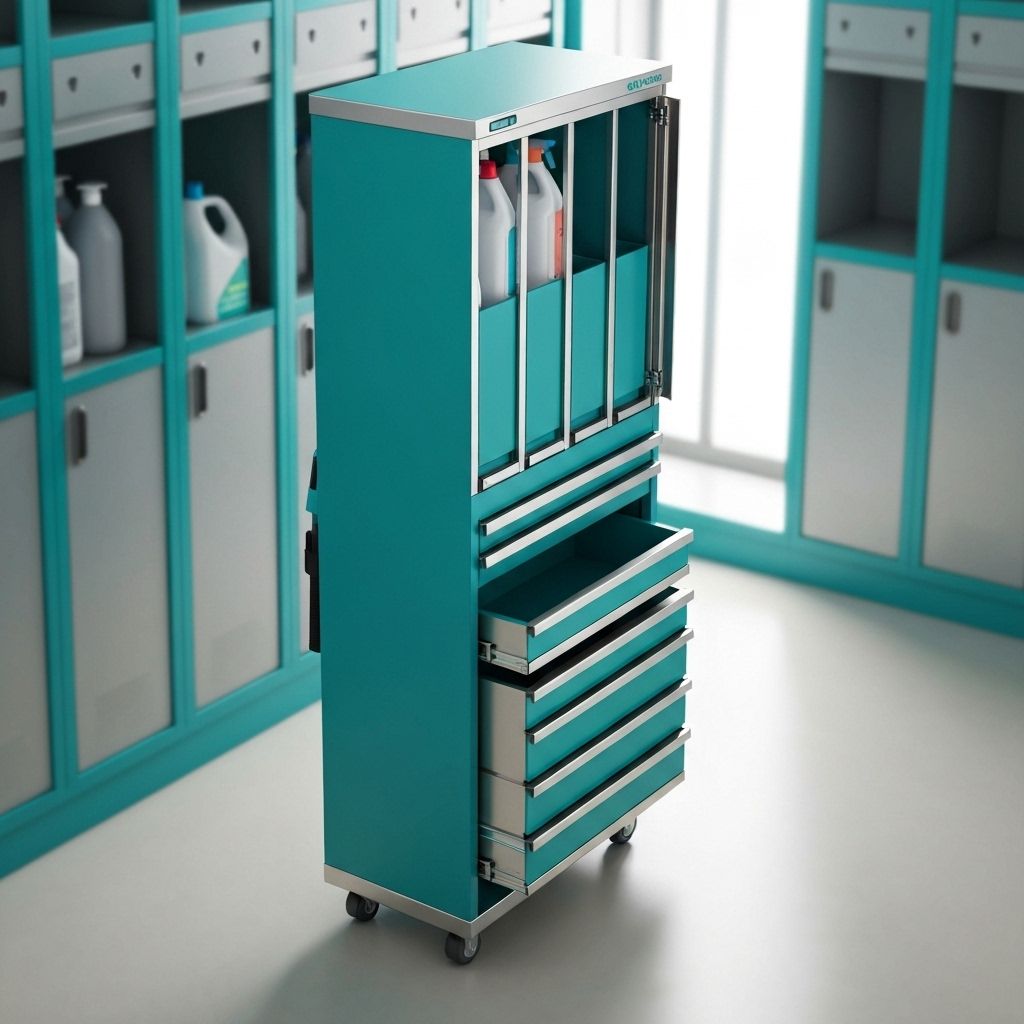 A janitor unit to store cleaning essentials